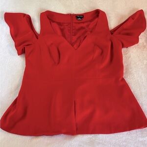 City Chic Red Ruffled Peplum Blouse Like New